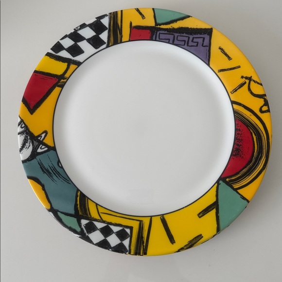 Vintage Acropal Patchwork Colorful Geometric Patterned Dinner Plates Set of 5 - Picture 4 of 8